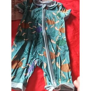 Bamboo Zippy Shorty Green Turtles  6 To 9 Months Double Zipper